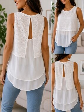 Women’s White Lace-Back Chiffon Camisole